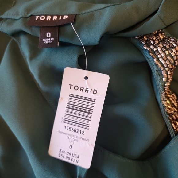 Torrid Embellished Mock Neck Green Blouse Size L - Picture 4 of 6